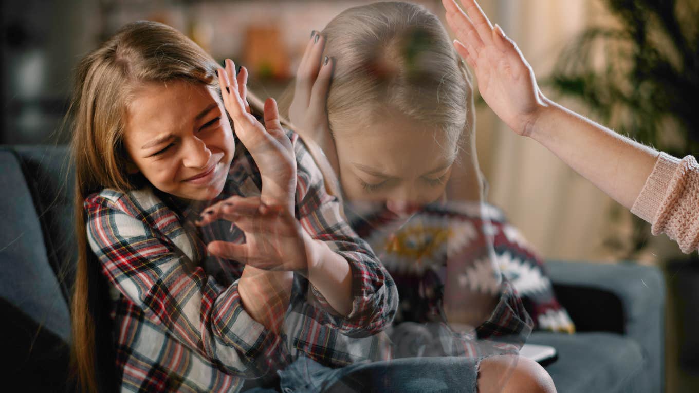 Little girl who has to unlearn her childhood abuse from mother