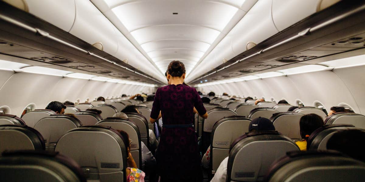 Rows of airplane seats