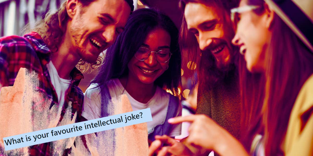 friends laughing at smart people jokes