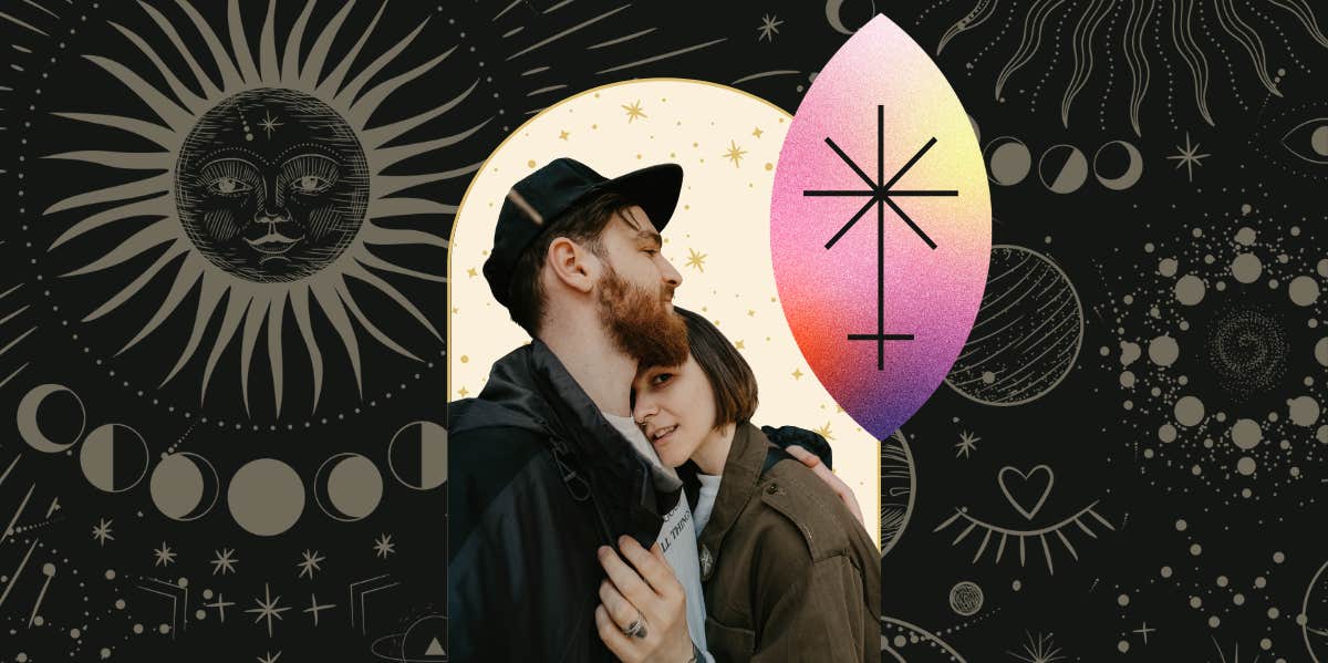 couple hugging and juno sign symbol