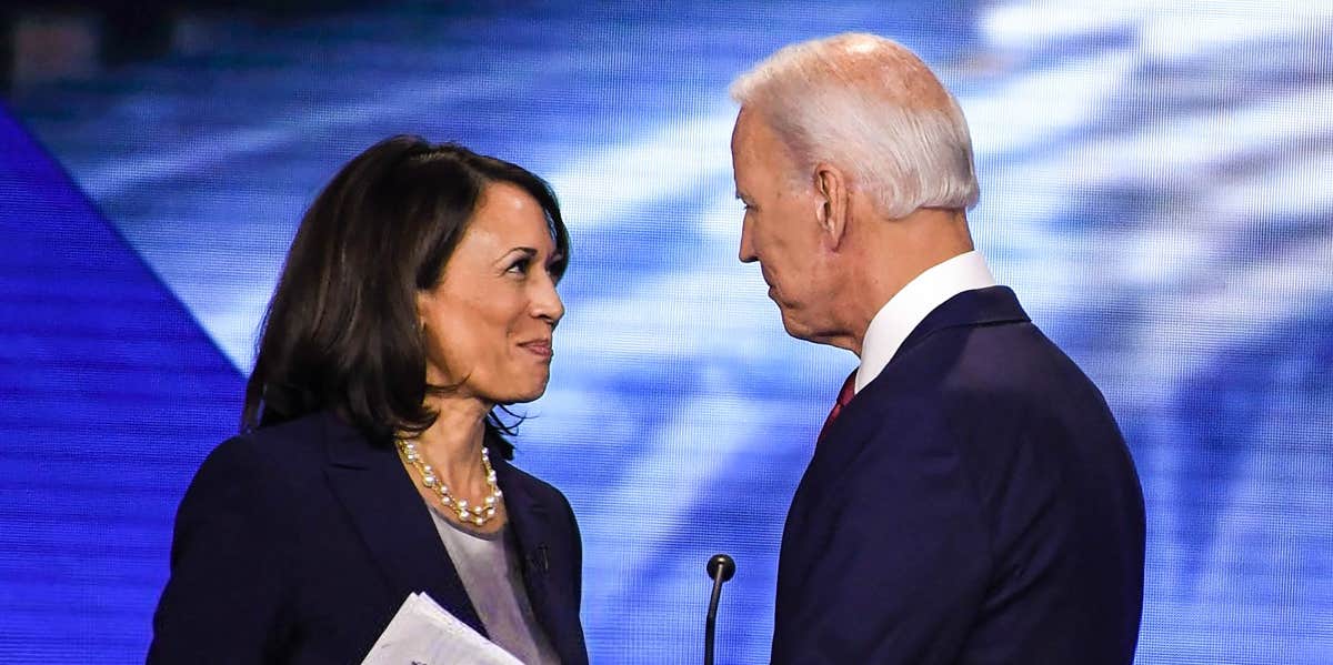 Kamala Harris and Joe Biden talking