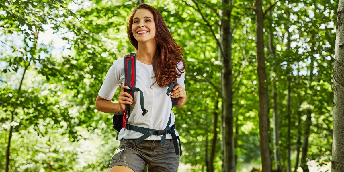 happy woman hiking