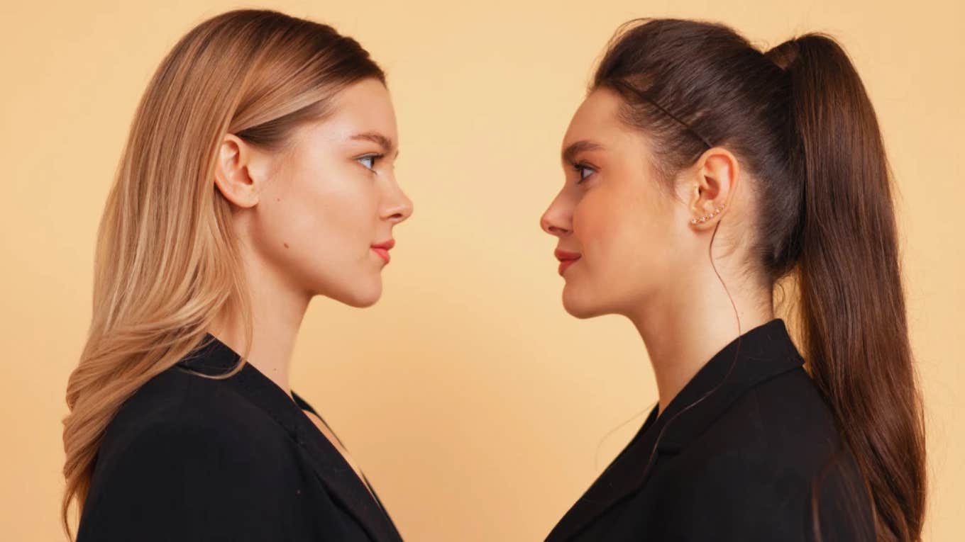 two women looking at each other