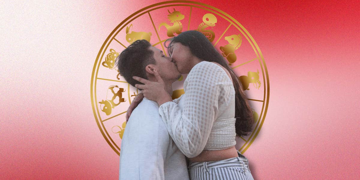 Your Karmic Soulmate, According To Your Chinese Zodiac Sign couple kissing and chinese zodiac signs