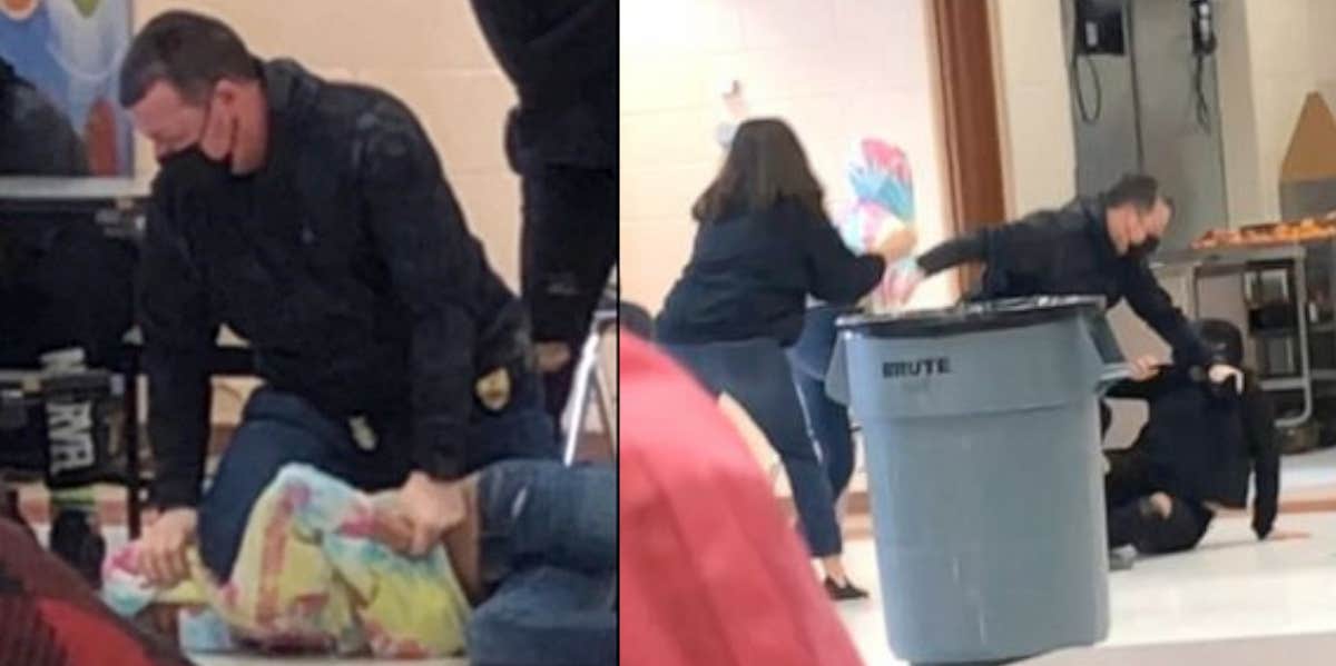 off duty police officer kneeling on student's neck