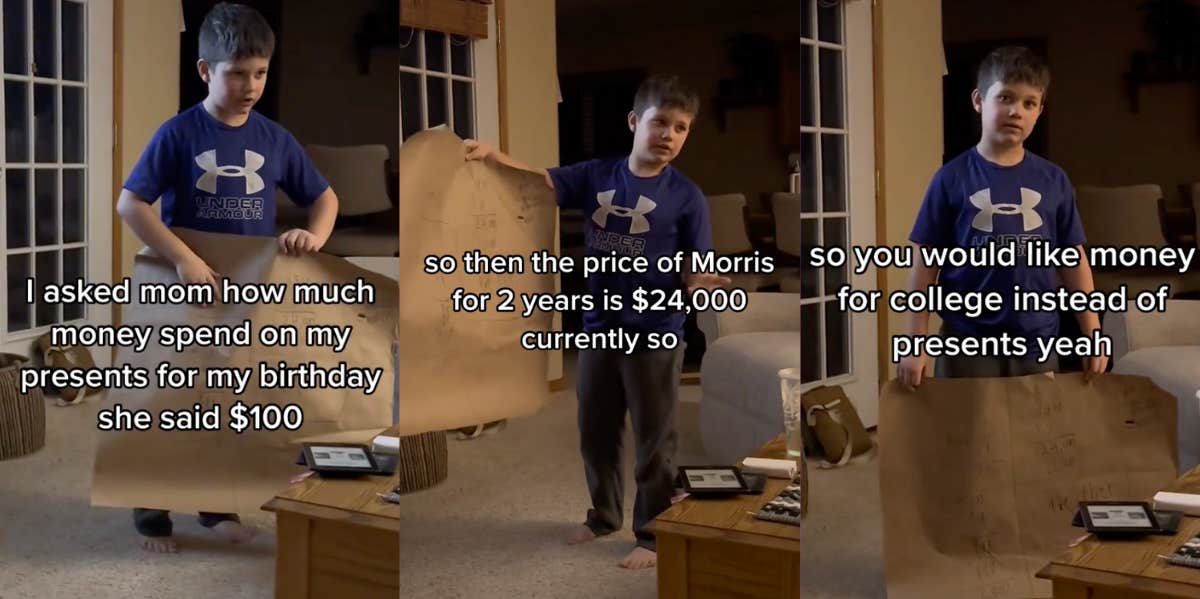Kid Wants To Save For College Tuition By Skipping Birthdays & Christmas screenshot about tiktok in which a kid wants to save for college tuition by skipping presents