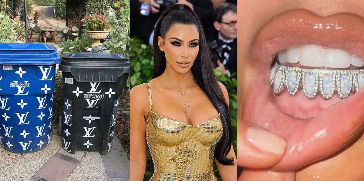 8 Questionable Things Kim Kardashian Has Spent Her Money On Kim Kardashian Louis Vuitton trash cans diamond teeth