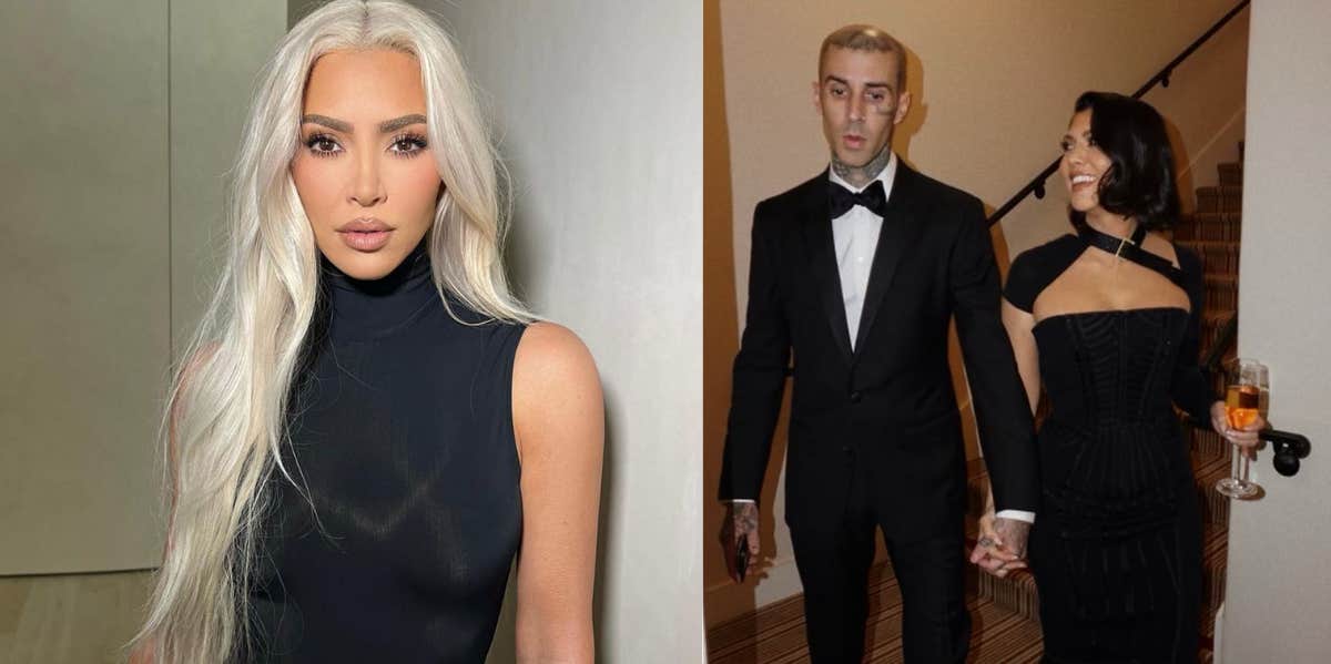 Photos Of Kim Kardashian Posing For Travis Barker's Clothing Brand Resurface Kim Kardashian, Travis Barker, Kourtney Kardashian