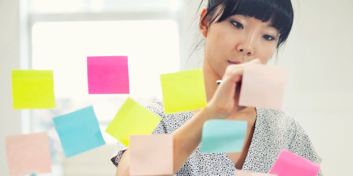 woman with post-it notes