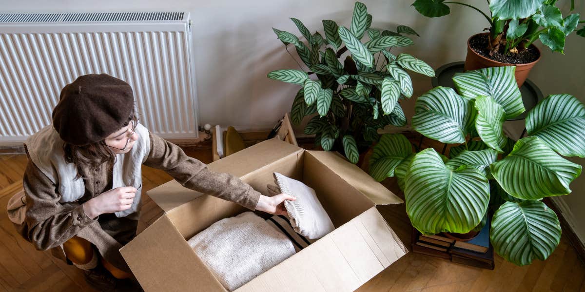 woman packing a box