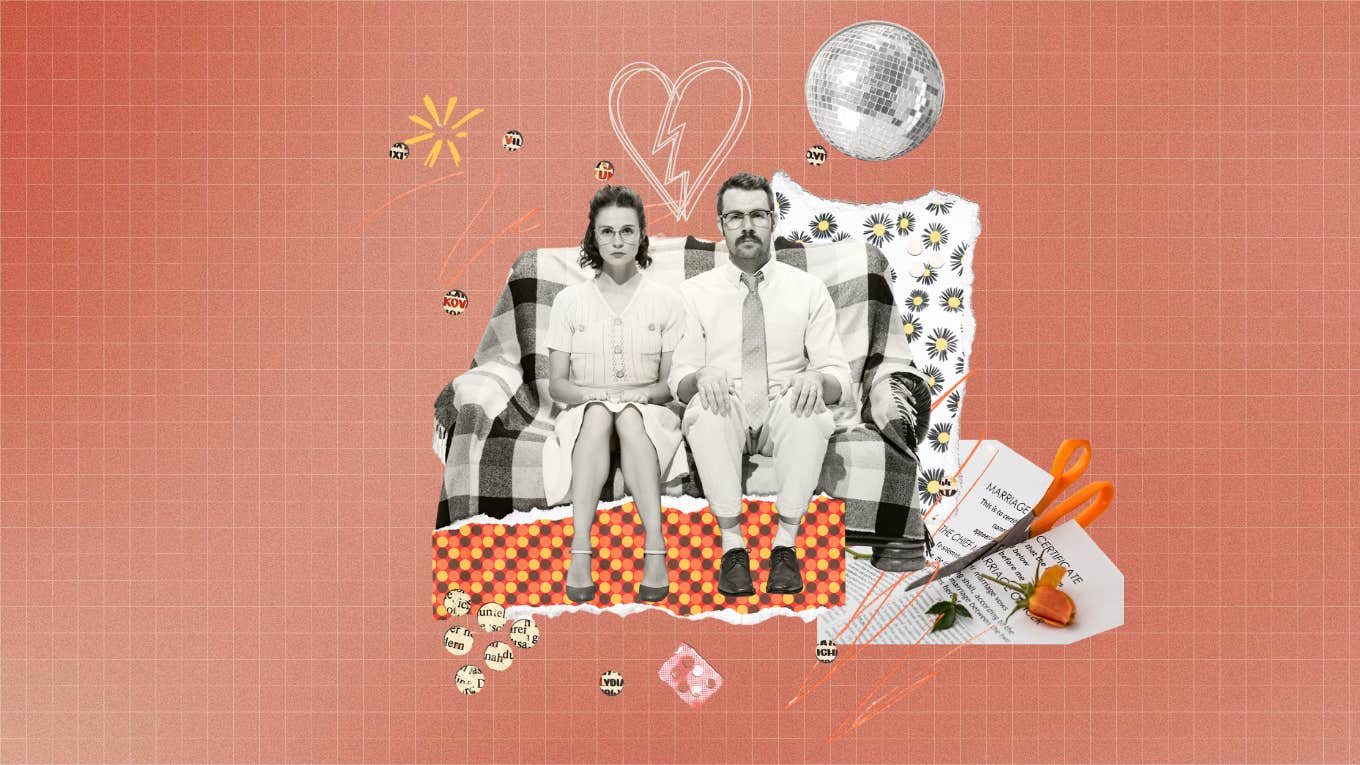 I Let The Small Stuff Slide And He Divorced Me — The 10 Things I Missed vintage couple on couch, broken heart and cut marriage certificate