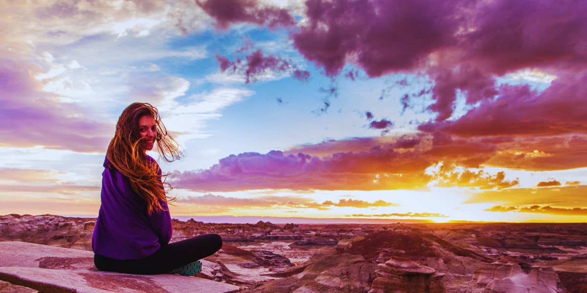 woman outside in sunset