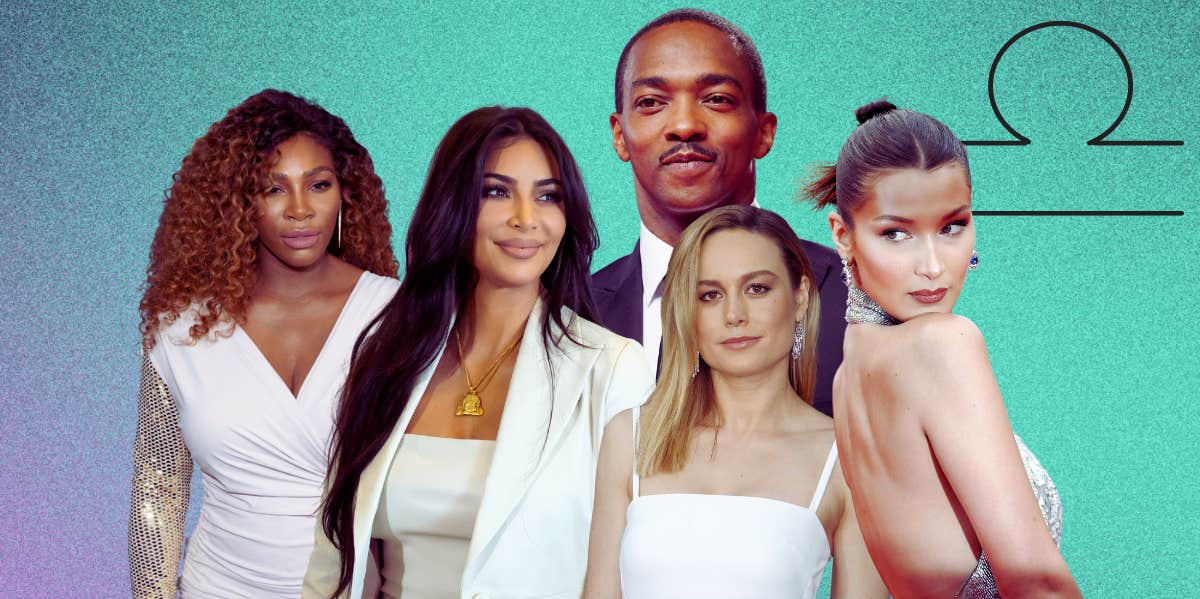 libra celebrities serena williams, kim kardashian, brie larson, anthony mackie and bella hadid