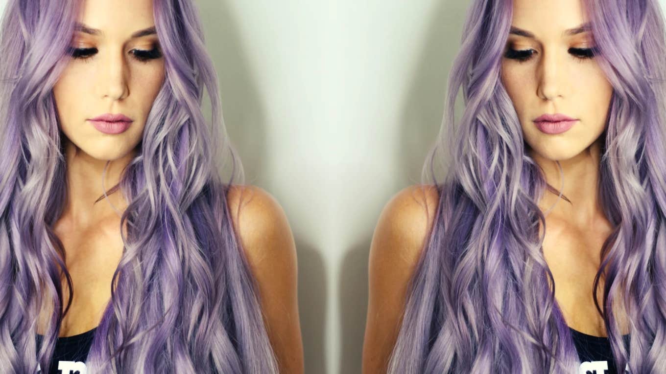 The Lie I Tell My Husband Every Day To Keep Him Happy woman with purple hair