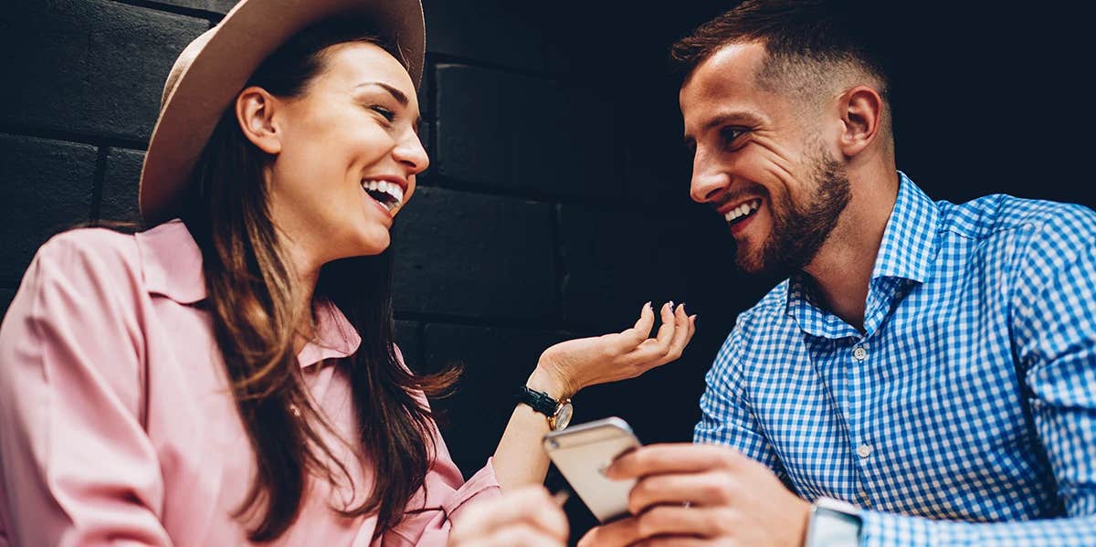 couple talking laughing