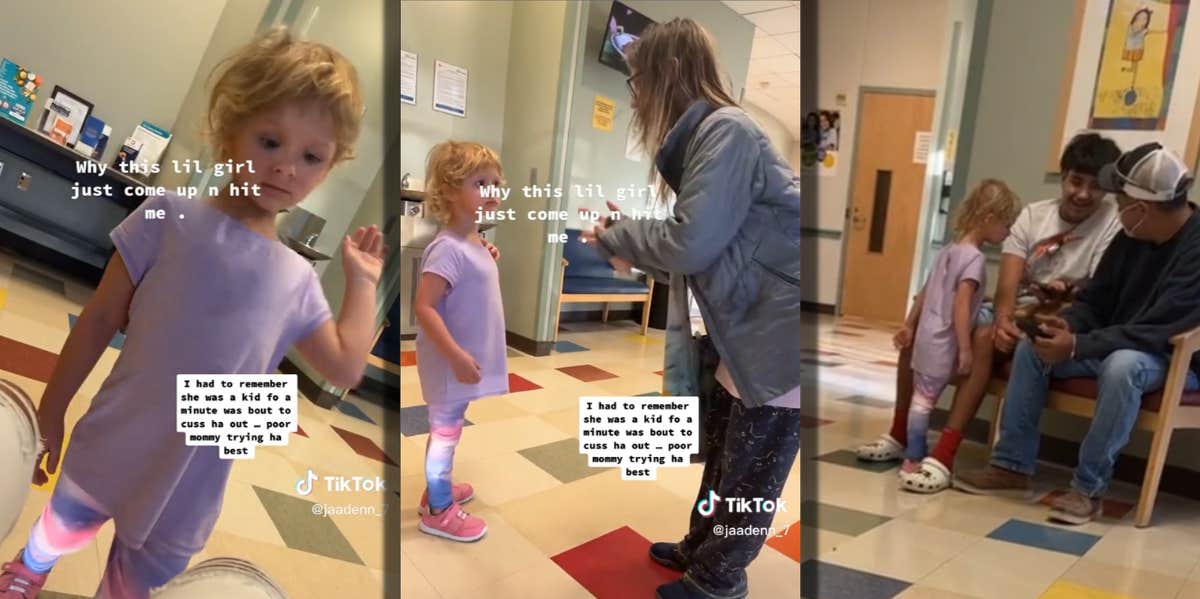little girl wandering around hospital waiting room