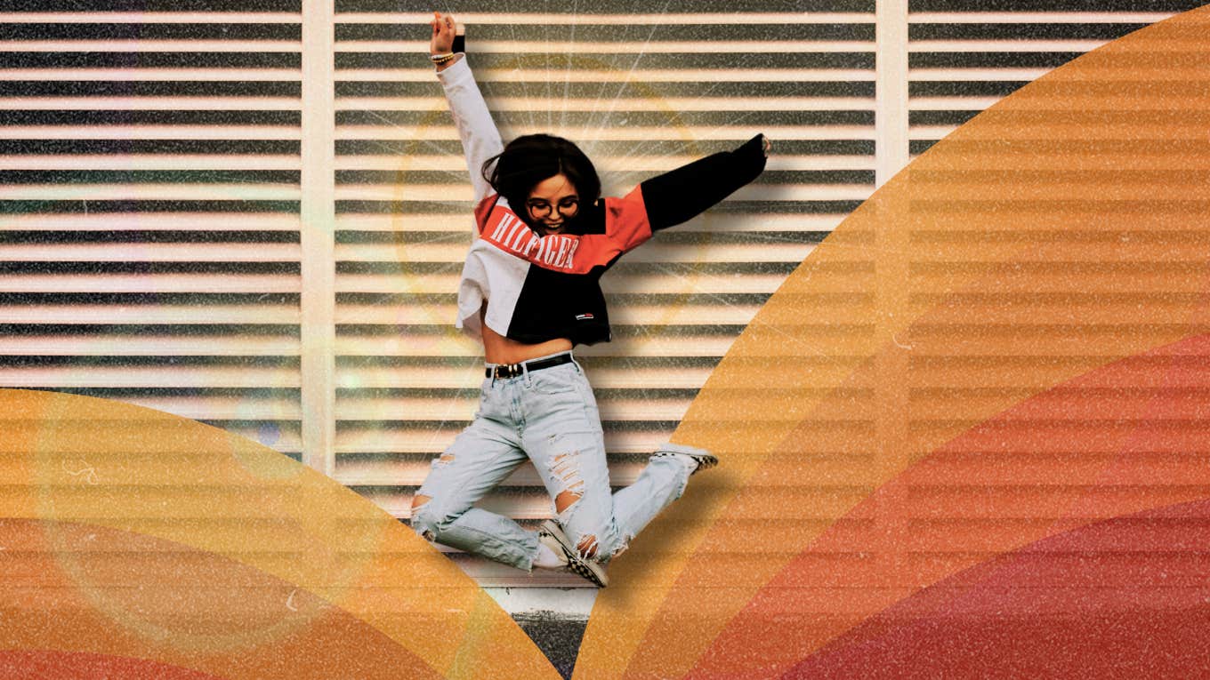 5 Tiny Habits Of People Who Never Run Out Of Energy Woman jumping in the air excited for the day