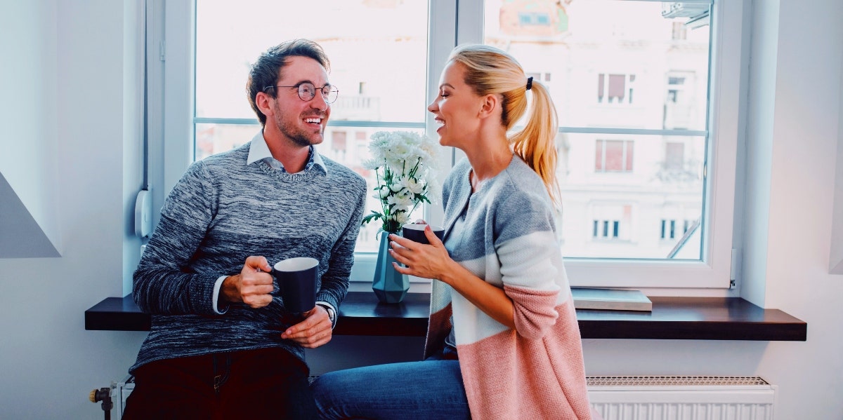 living apart together happy couple talking