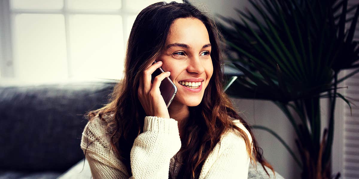 woman talking on the phone, smiling