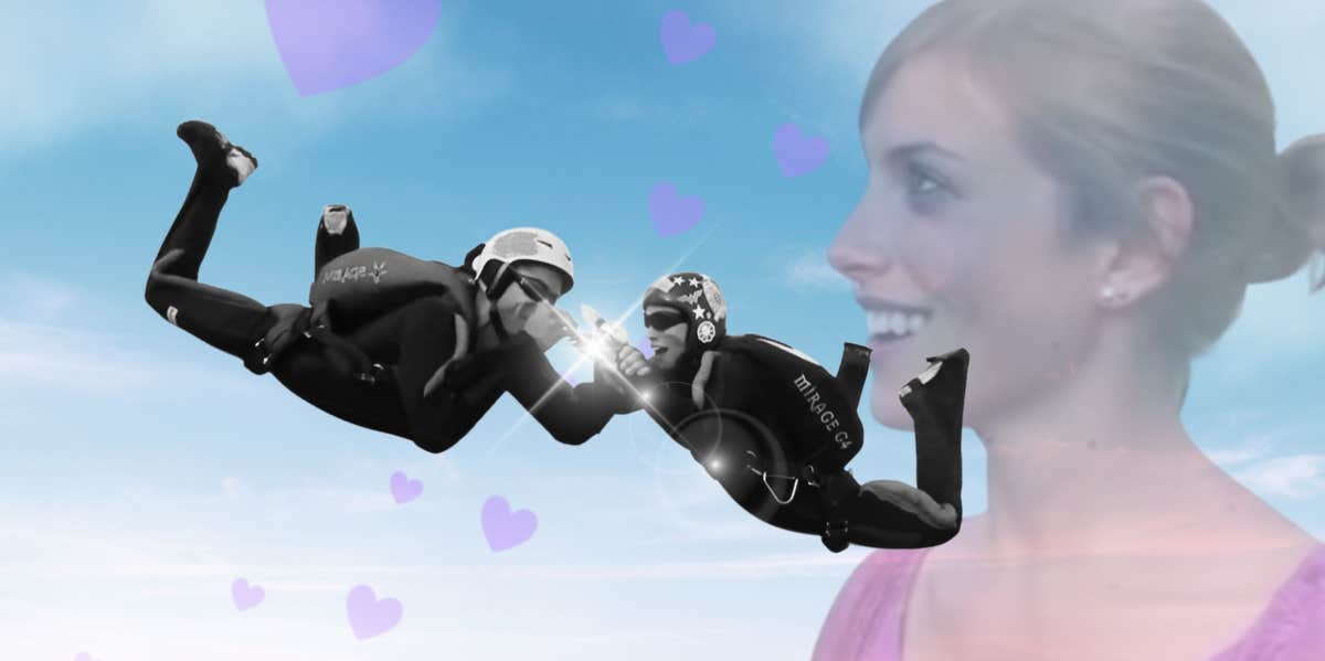 Man proposing to his girlfriend while skydiving