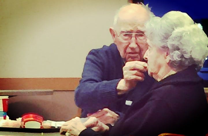 96-Year-Old Man Feeding His Wife With alzheimers
