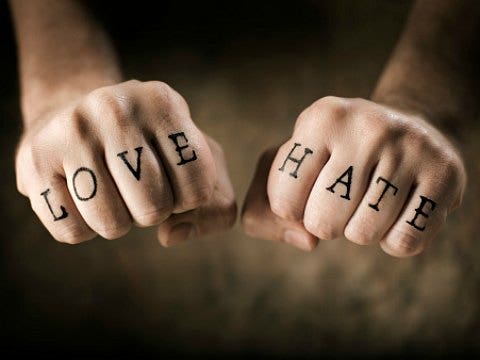 Is it love or hate? Sometimes it's hard to tell. love hate fists