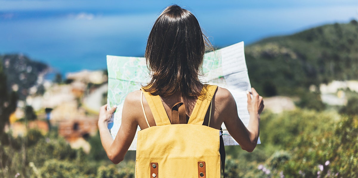 woman looking at map