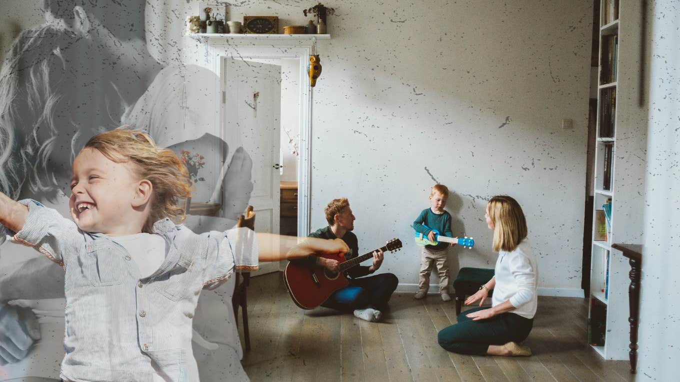 Couple engaging with child as well as embracing each other