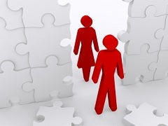 man and woman stick figures and puzzle pieces