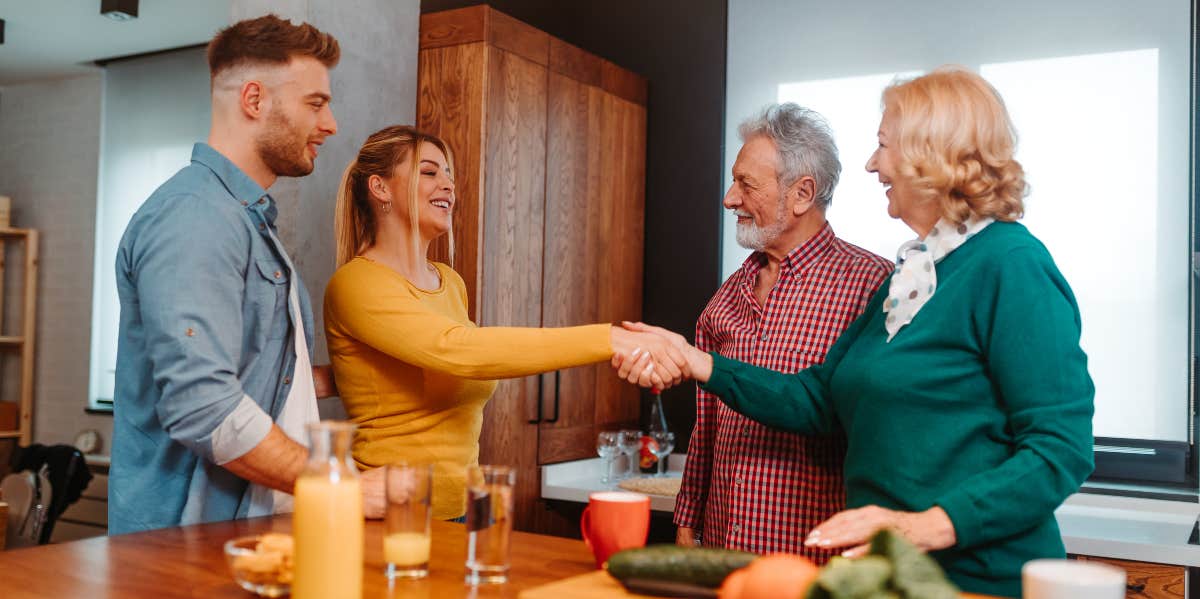 Man introducing parents to girlfriend