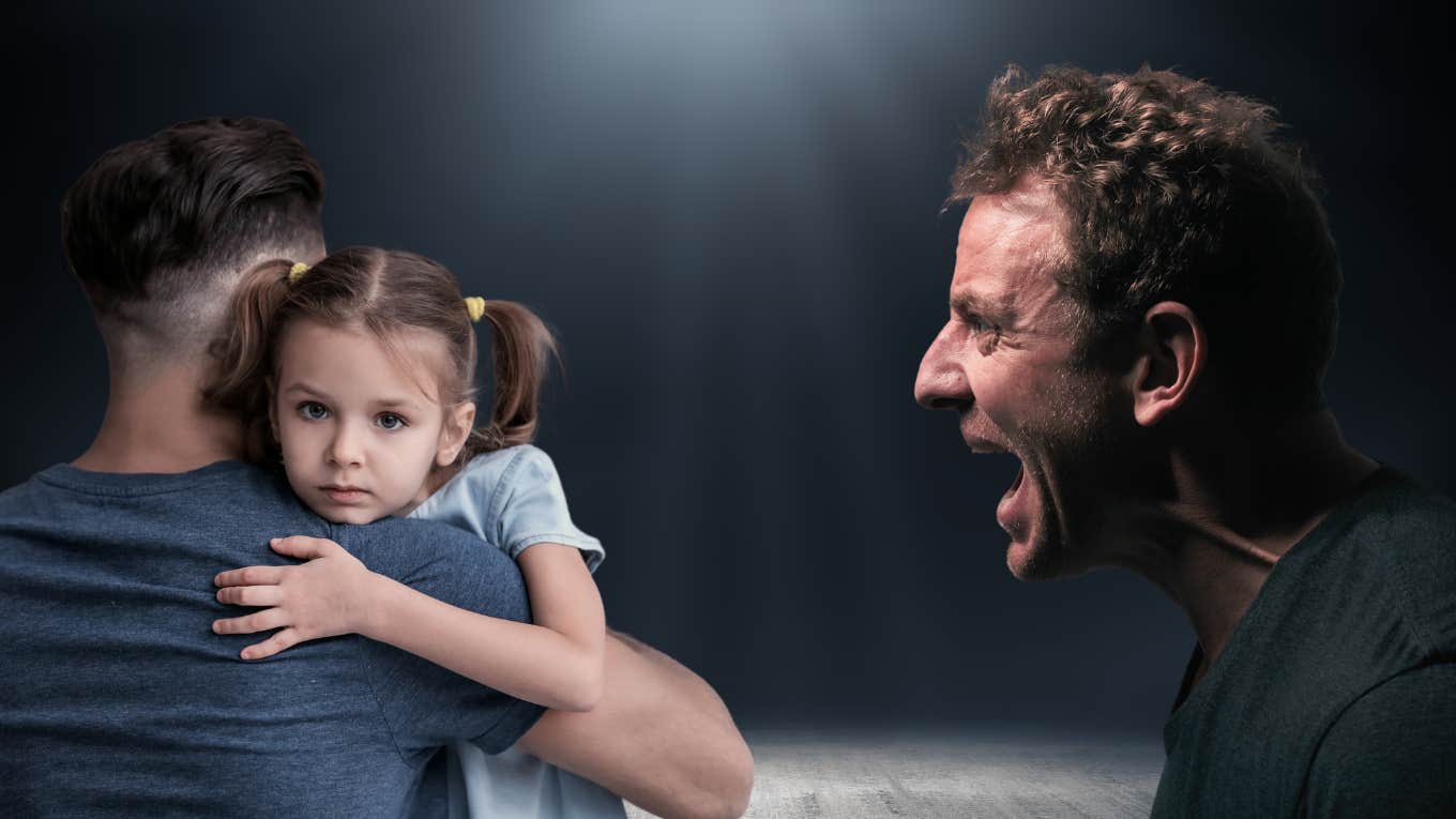 Man Blamed His 5-Year-Old Daughter For Her Mother's Death man holding girl, man yelling