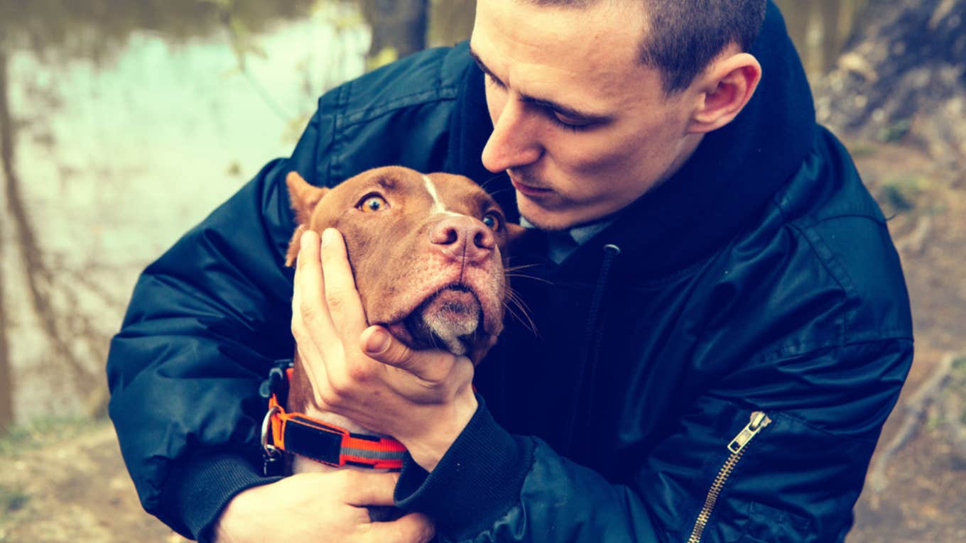 man, dog, trash, fighting dog