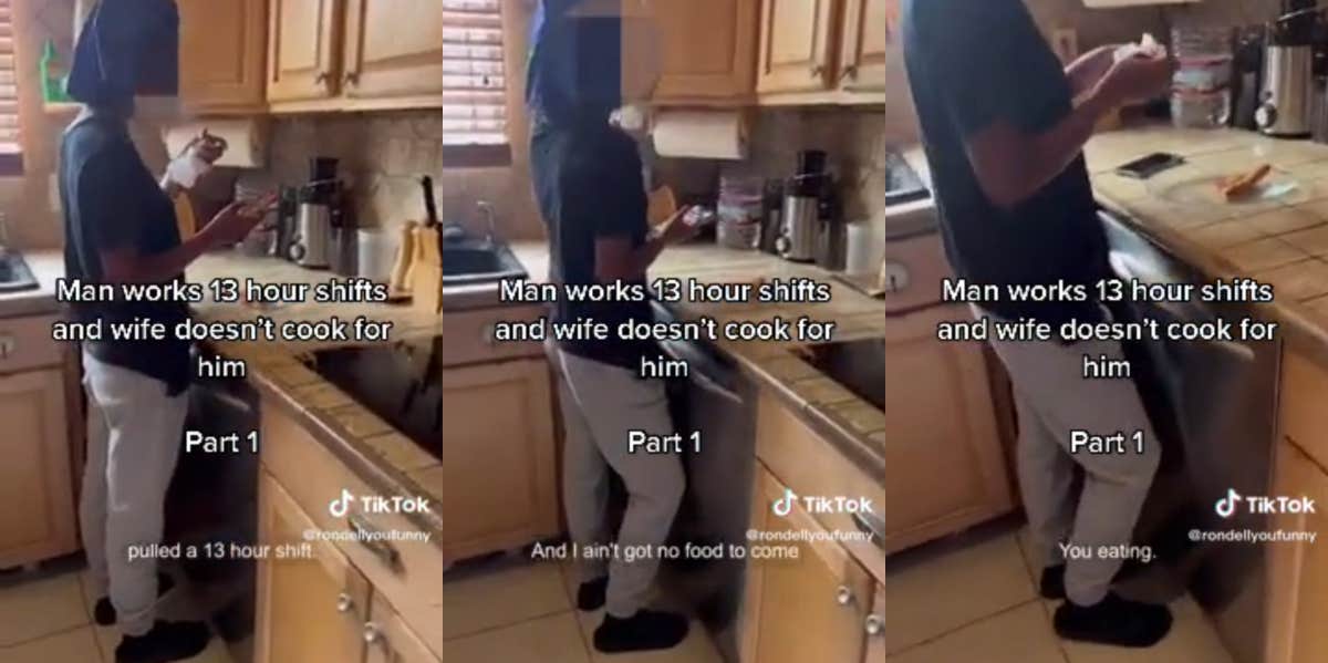 Man Complains To His Wife About Not Coming Home To A 'Full Course Meal' After Working A 13-Hour Shift Man confronting