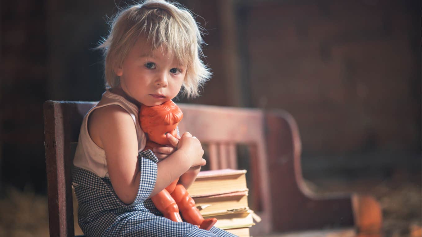 little boy, dolls, father 