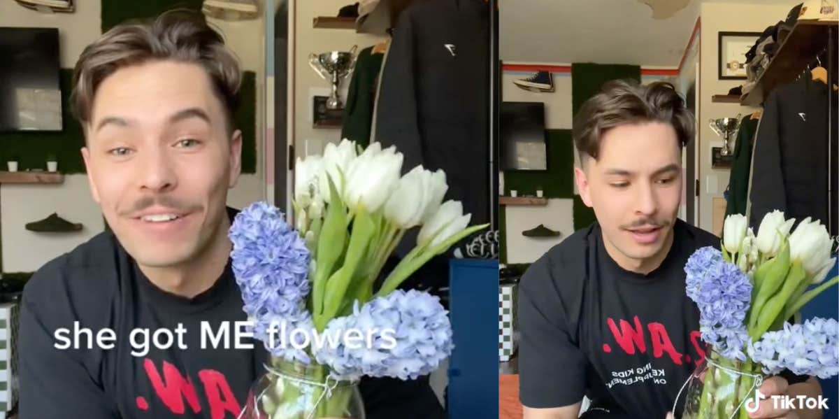 man with first date flowers