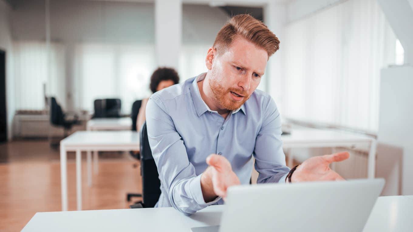 annoyed man who found his job posted online for more pay