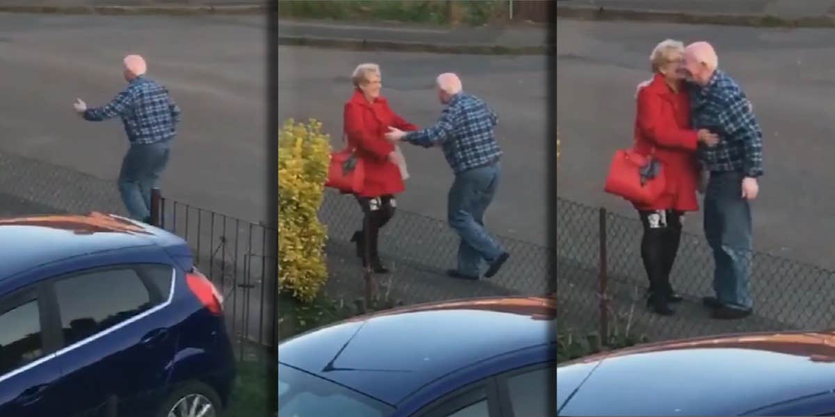 man dancing to his wife and embracing her