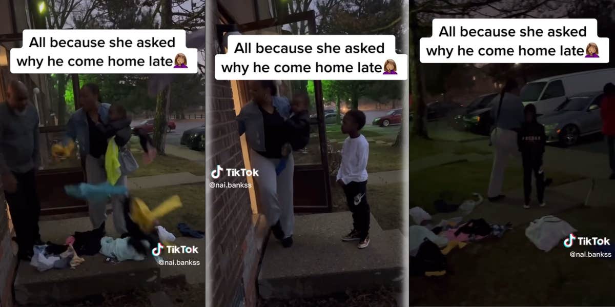 Man Throws His Wife & Small Children Out After She Questions Him About Being Out Late Man kicking out wife and kids TikTok