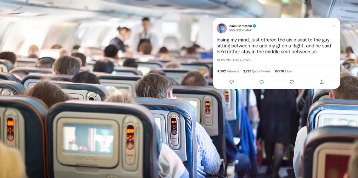Man 'Losing His Mind' After Offering His Aisle Seat On Plane To Sit Next To His Girlfriend Plane seats, tweet