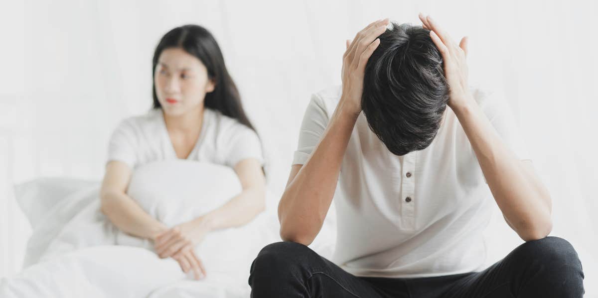 Man Plans To Divorce Wife Who Had A Mental Breakdown After A Miscarriage couple quarreled, the husband covering his ears