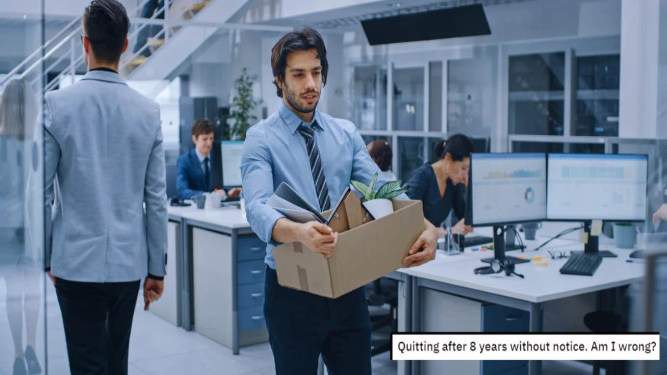 man holding a box planning to quit