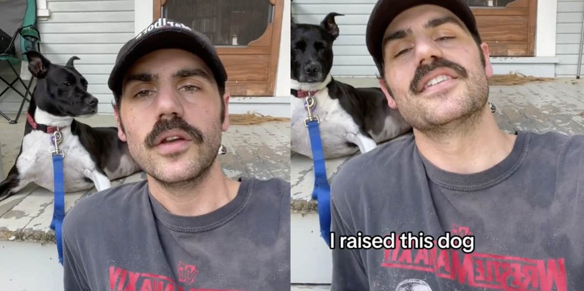 Man on porch with dog