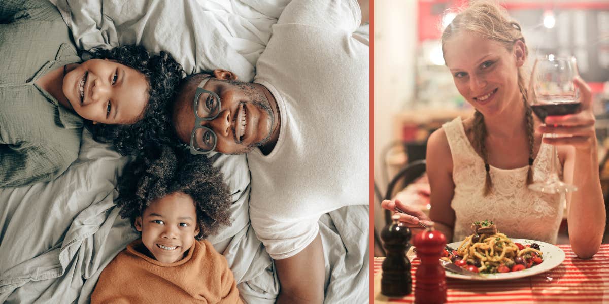 Man with kids, woman on a date