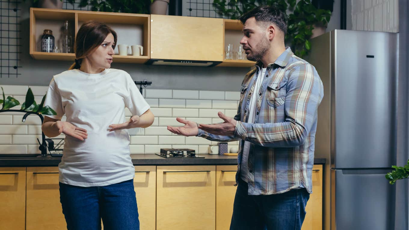 Man Refuses To Let Pregnant Wife Use His Credit Card pregnant woman and man arguing