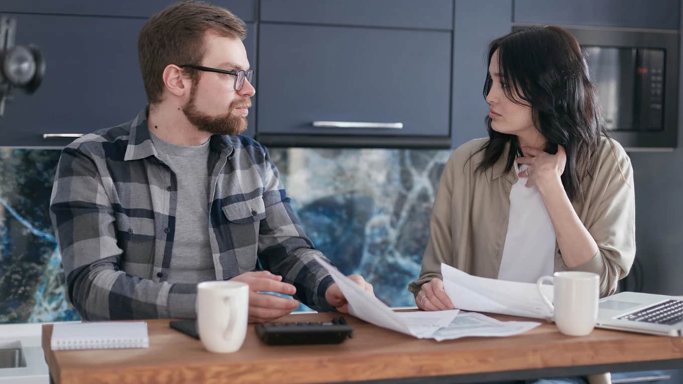 couple talking about finances, saving account 