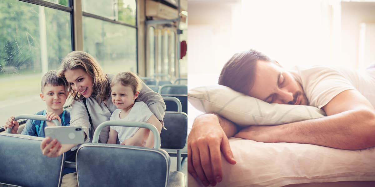 Man Yelled At His Wife After She Woke Him Up To Take The Kids To School Woman taking kids to school, man sleeping