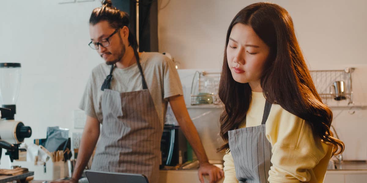 Stock image of tired employees