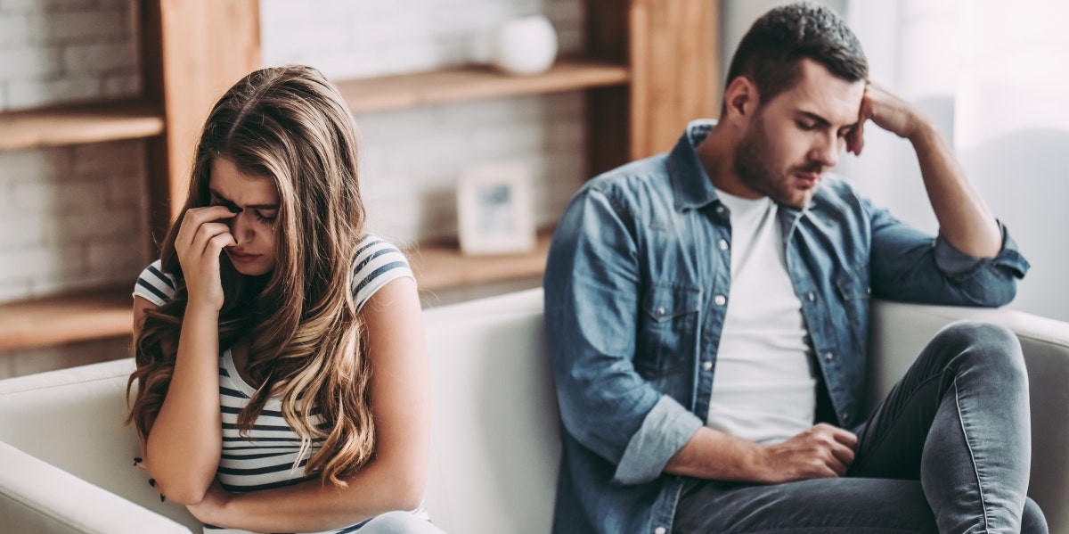 marriage in crisis upset man and woman refusing to look at each other
