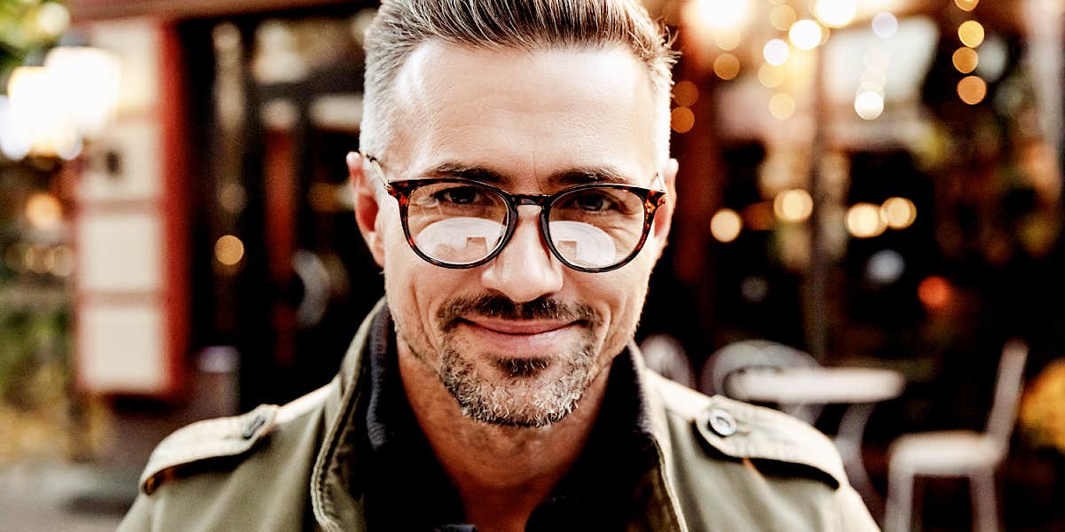 Married men break promises handsome gray-haired man in glasses
