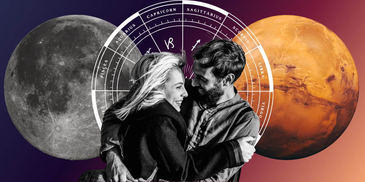How To Tell If Your Relationship Will Last, Based On Moon-Mars Synastry couple moon mars astrology wheel